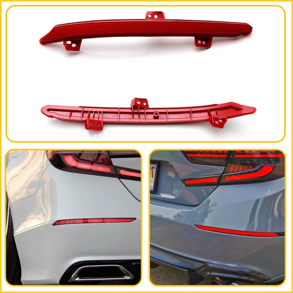 OE-Spec Red Lens Rear Bumper Reflectors Reflex For 2018-2022 Honda Accord Sedan