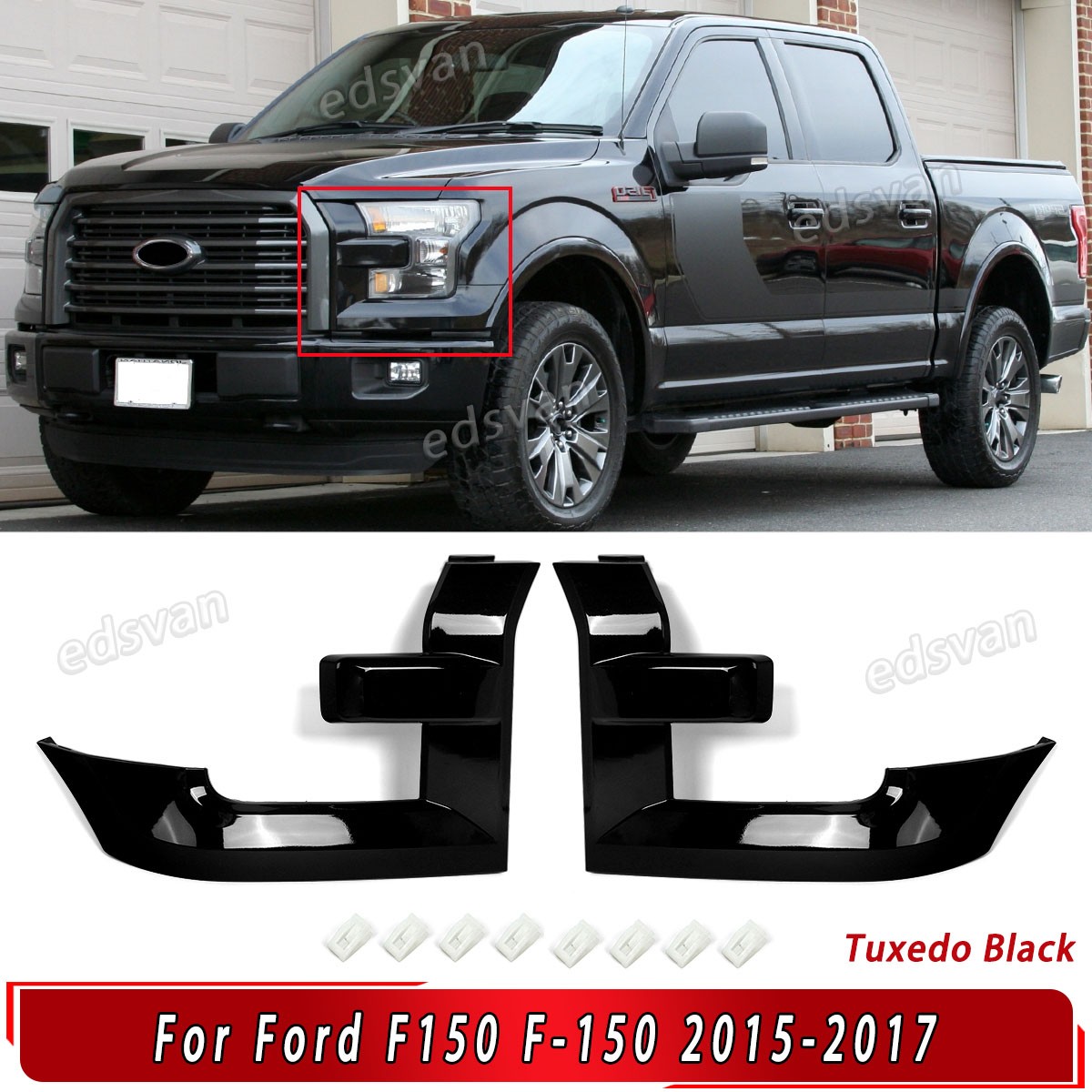 Tuxedo Black Front Grille Trim Headlight Bezel For 2015-2017 Ford F-150 F150