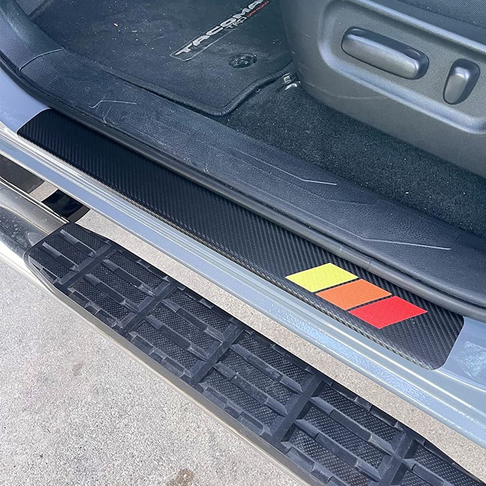 4Pcs For Door Toyota Car Sill Plate Scuff Cover Carbon Fiber Sticker Protector