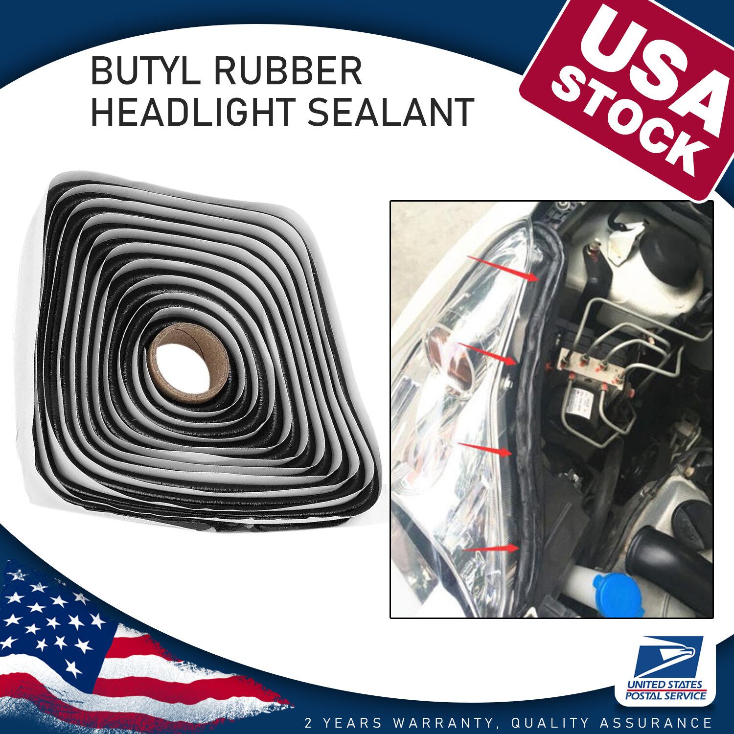 1 Roll 4M Car Butyl Tape Rubber Glue Headlight Sealant Retrofit Reseal Door 13ft