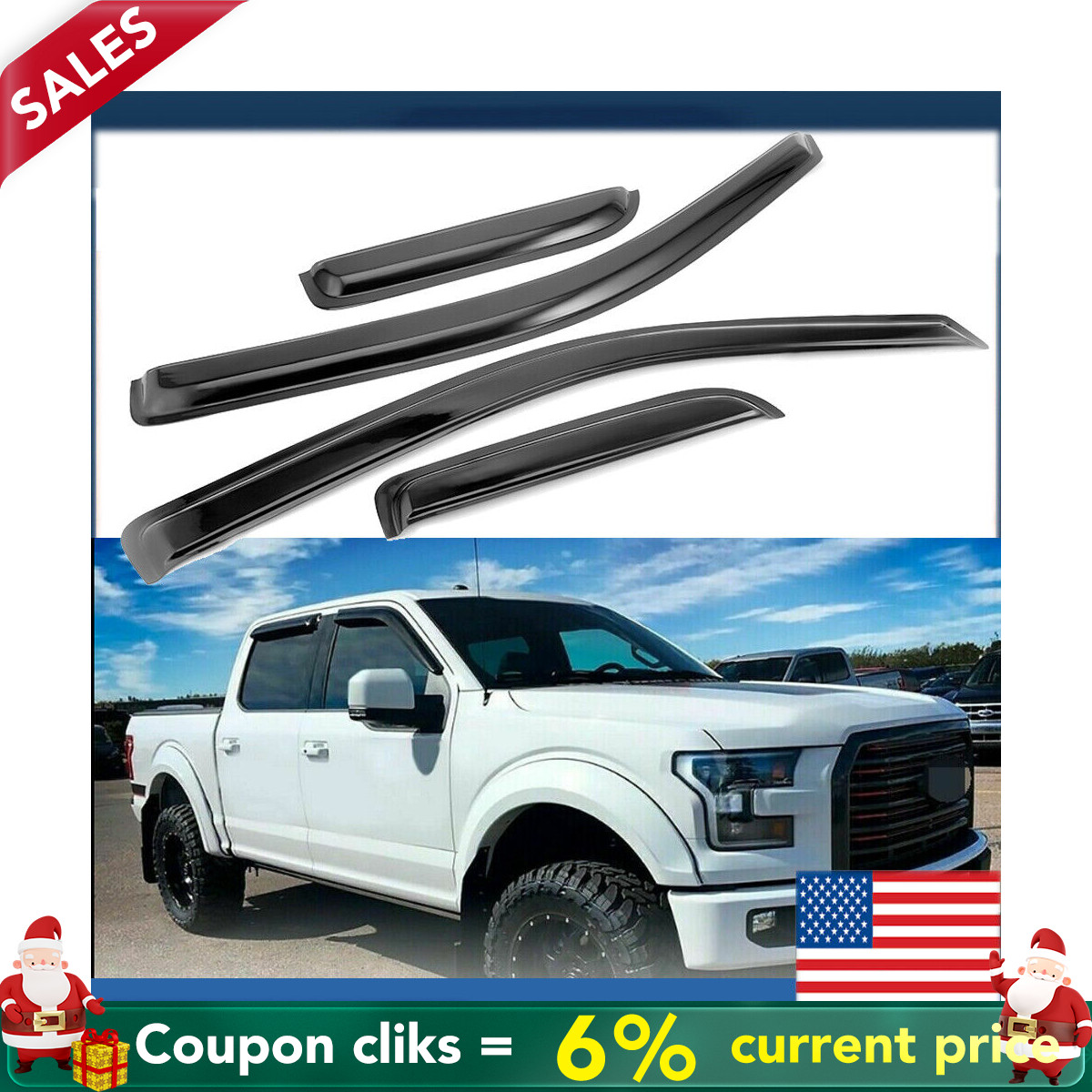 For 2004-2014 Ford F150 Super Cab Wind Vent Deflectors Window Visors Rain Guards