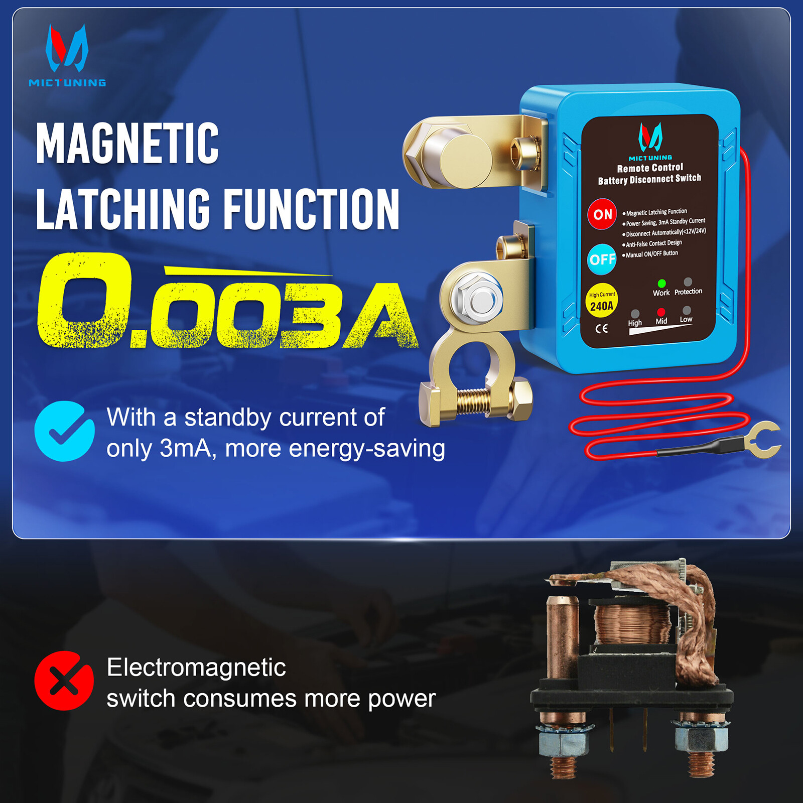 Remote Battery Disconnect Switch Battery Kill Switch 12V 240A for Auto RV ATV US
