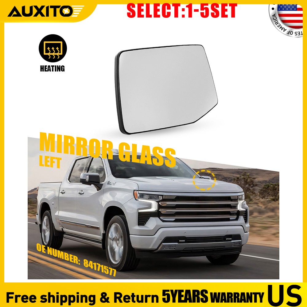 Driver Side Heated Mirror Glass For 2019-24 Silverado 1500 2500 HD 3500 HD 1-5X