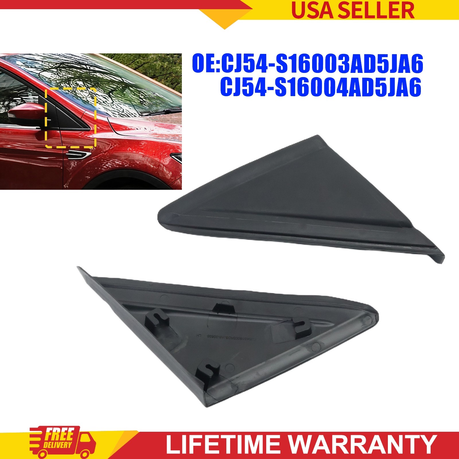 New Front Left+Right Mirror Corner Triangle Fender Cover For 13-19 Ford Escape