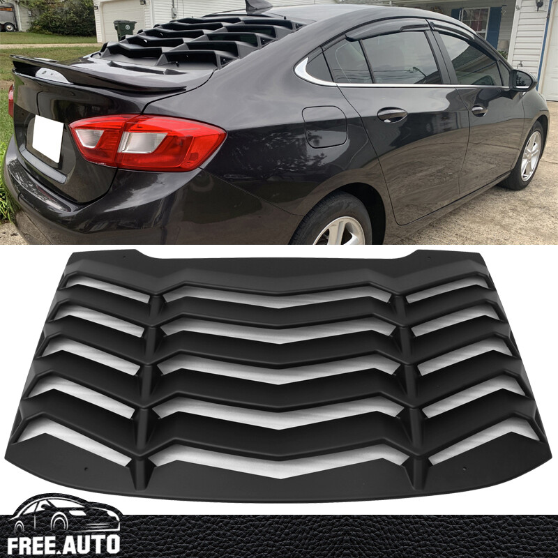 Rear Window Louvers Fits 16-19 Chevy Cruze Cover Sun Shade Unpainted Black ABS