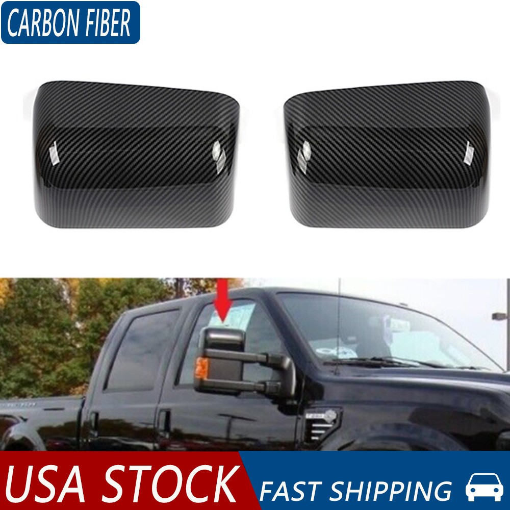 Carbon Top Half Towing RearView Mirror Cover Cap For Ford F250/350/450/550 08-16