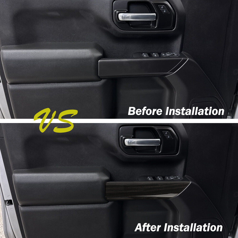 4x Door Panel Interior Cover Trim For Chevy Silverado 2019-22 Black Wood Grain s