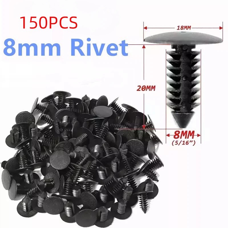 300Pcs 8mm Bumper Clips Auto Car Hole Plastic Rivets Fastener Fender Push Pin