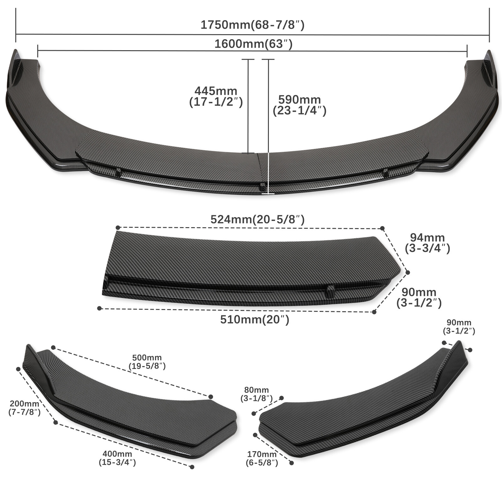 Front Bumper Lip Splitter Spoiler w/ Strut Rods For Ford Mustang GT Shelby GT500