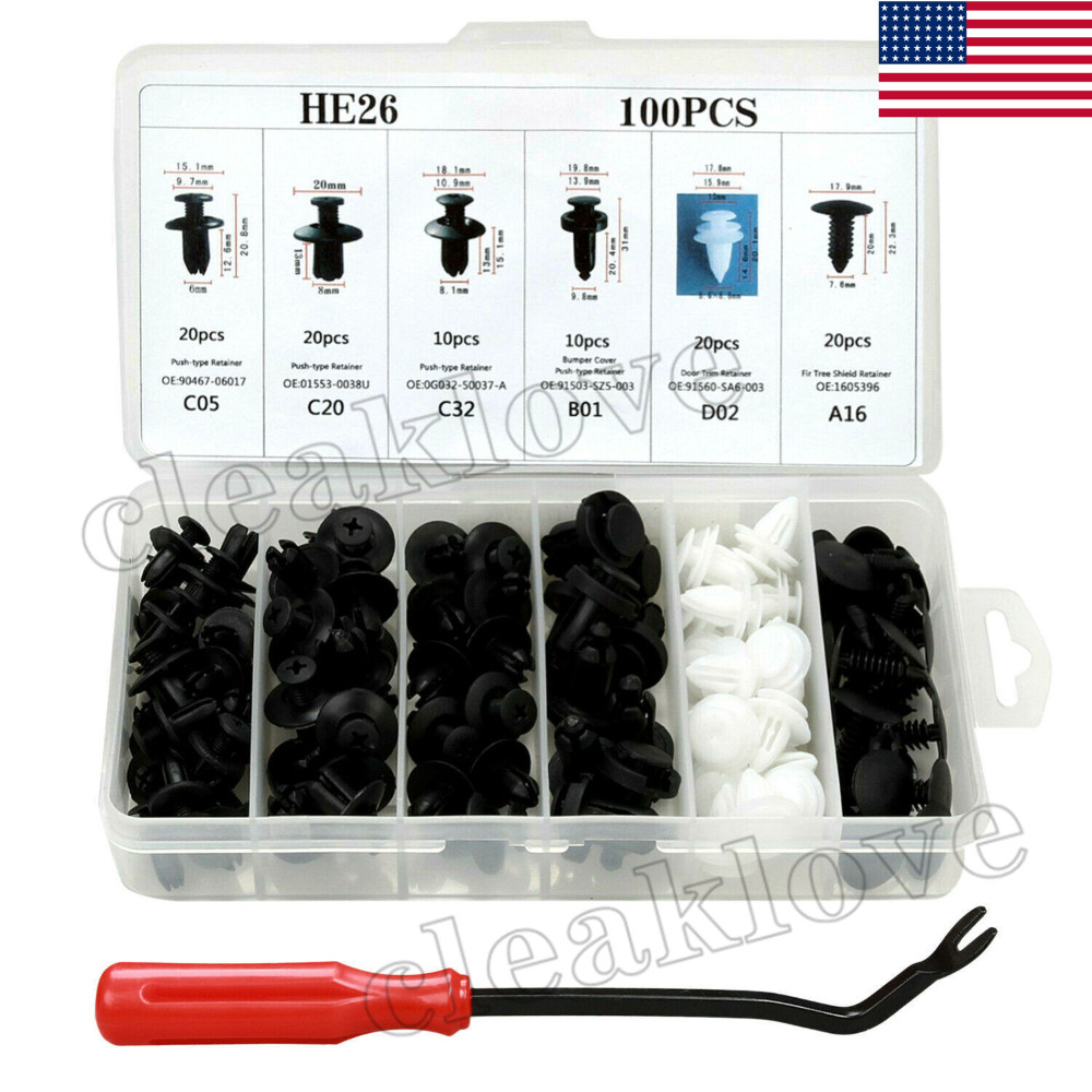 100x Auto Clips Car Truck Push Retainers Pin Rivet Trim Clip Panel Fasteners Kit
