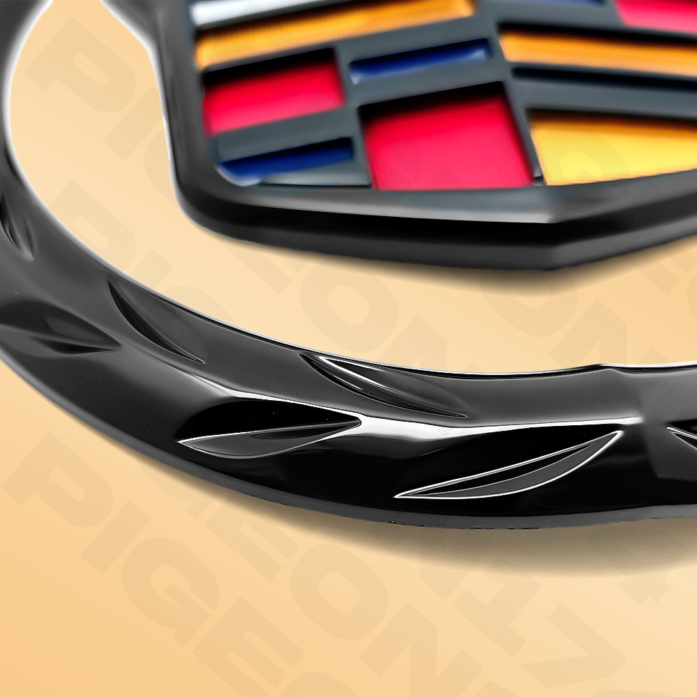 Color&Black Front Grille & Rear Trunk Lid Emblem Badge For Escalade ATS CTS STS