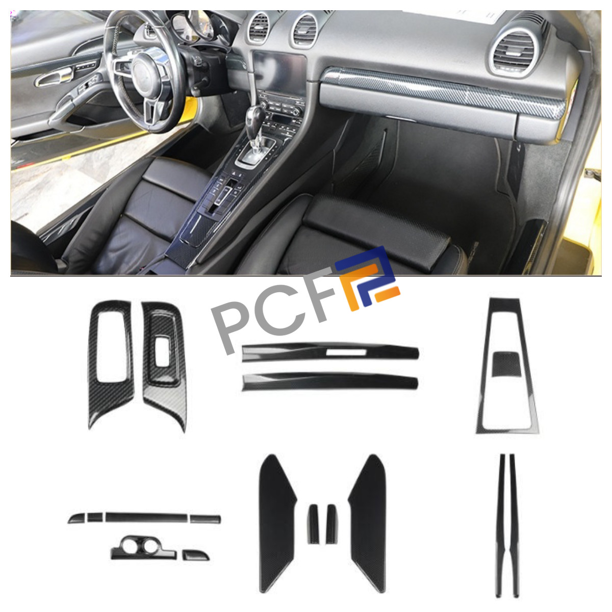 Carbon Fiber Look Interior Full Set 18pcs Trim For Porsche 981 Boxster 2013-2015