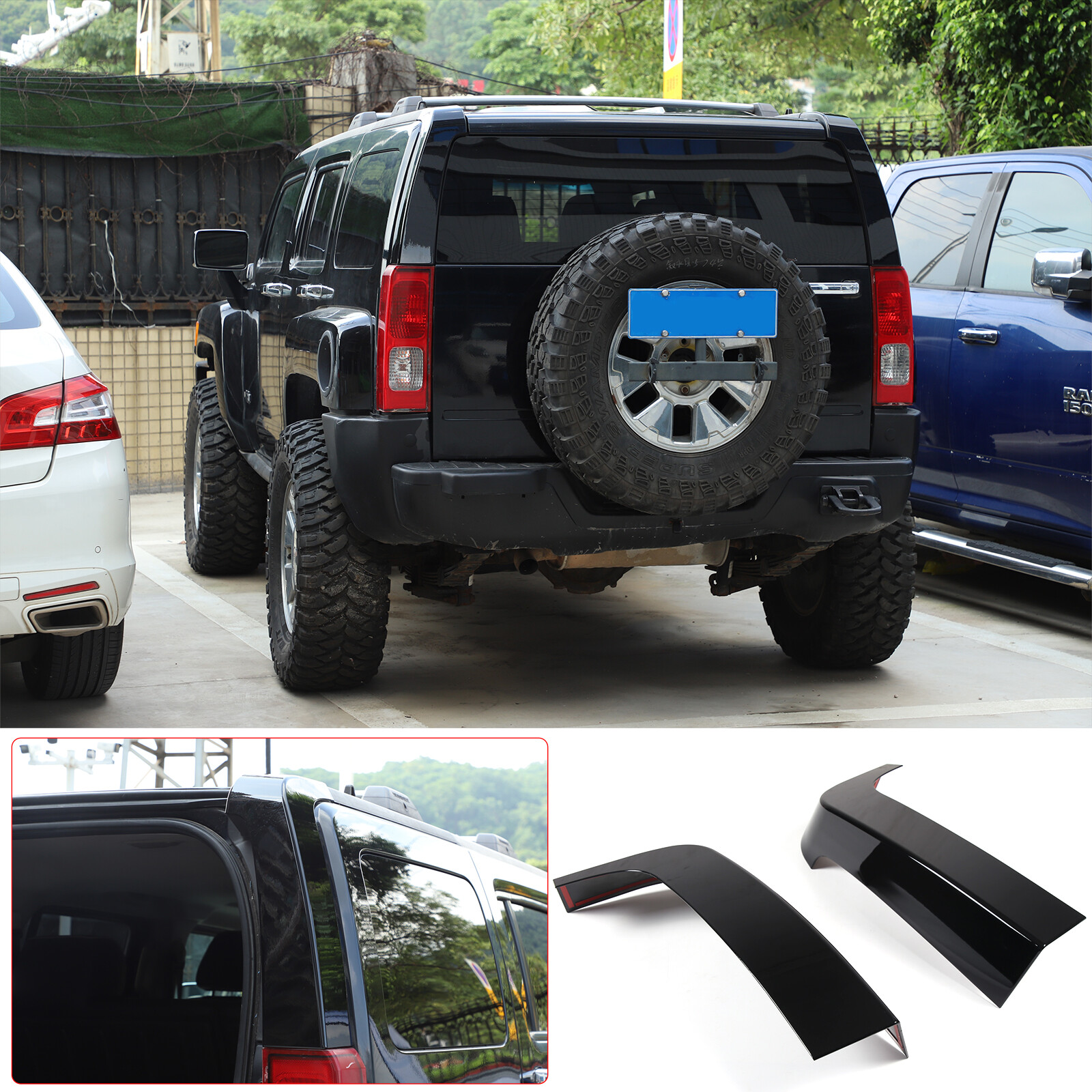 ABS Glossy Black Window Pillar Posts Door Trim Cover For Hummer H3 2005-2009