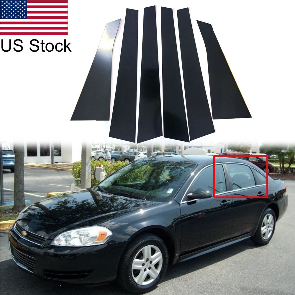6Pcs Glossy Piano Black Pillar Posts Door Trim Covers For Chevy Impala 2006-2013