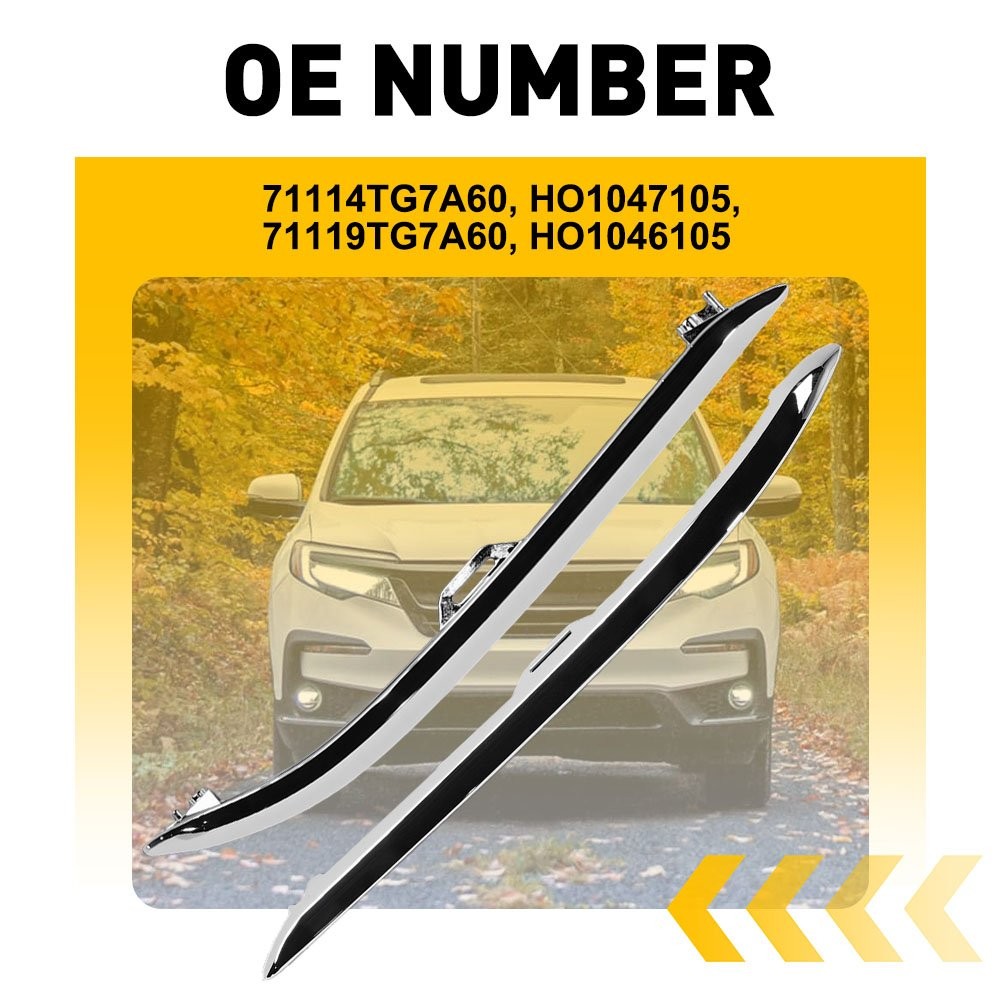 Front Bumper Cover Molding Trim For 19-2022 Honda Pilot Gloss Chrome Left Right