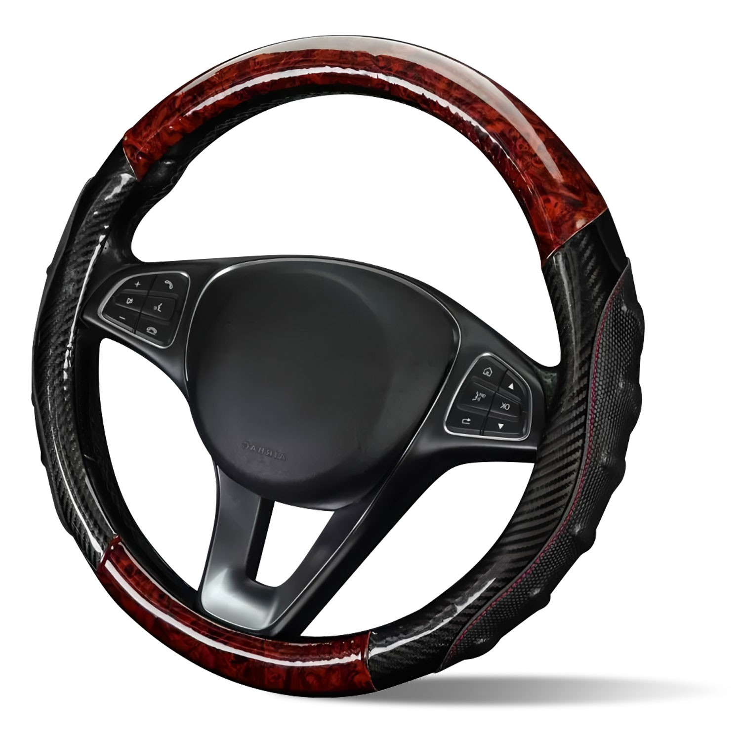 Leather Carbon Fiber Grain Car Steering Wheel Cover Universal Size 14.5-15″