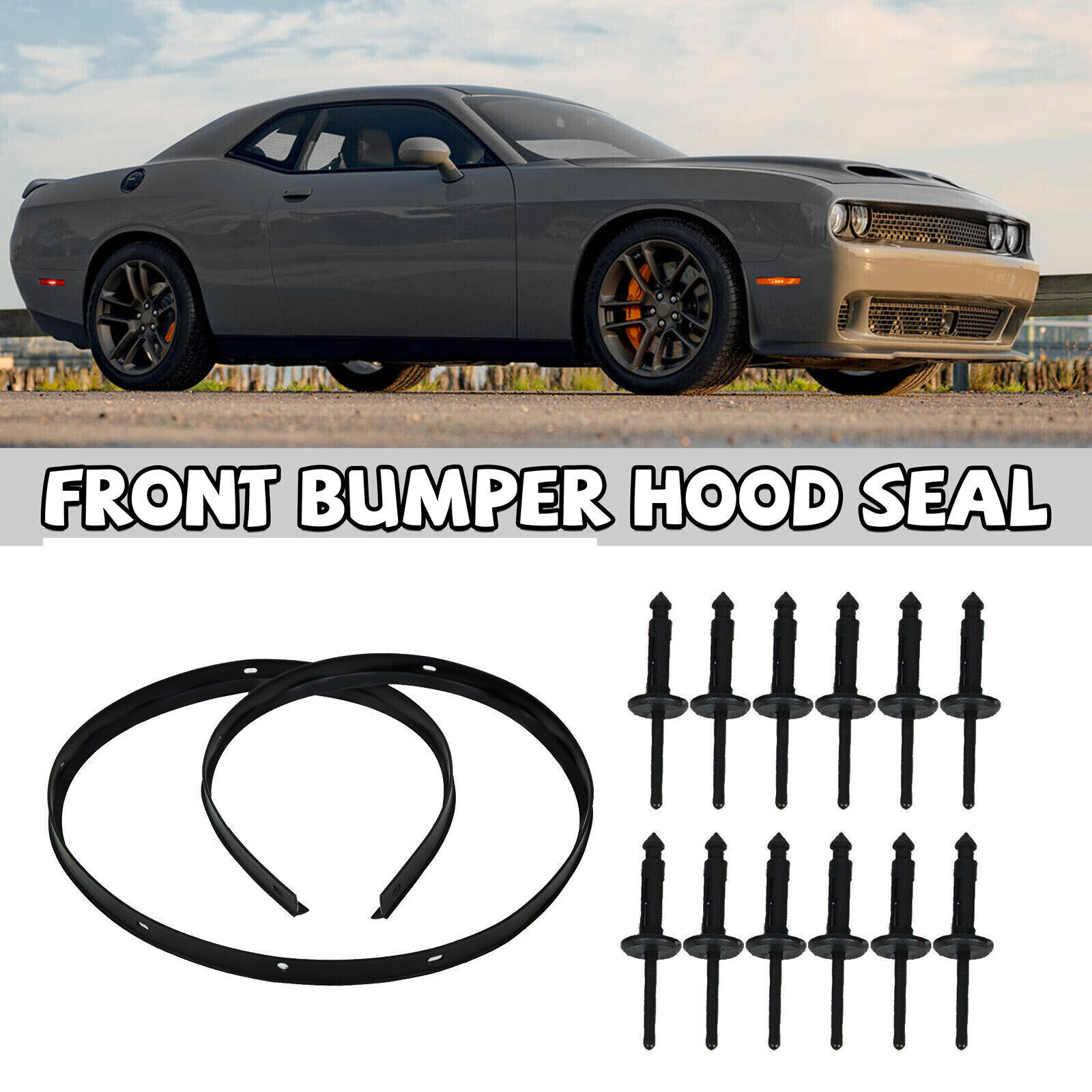 FOR 2008-22 Dodge Challenger Front Fascia Bumper Hood Weatherstrip Seal w/ Rivet