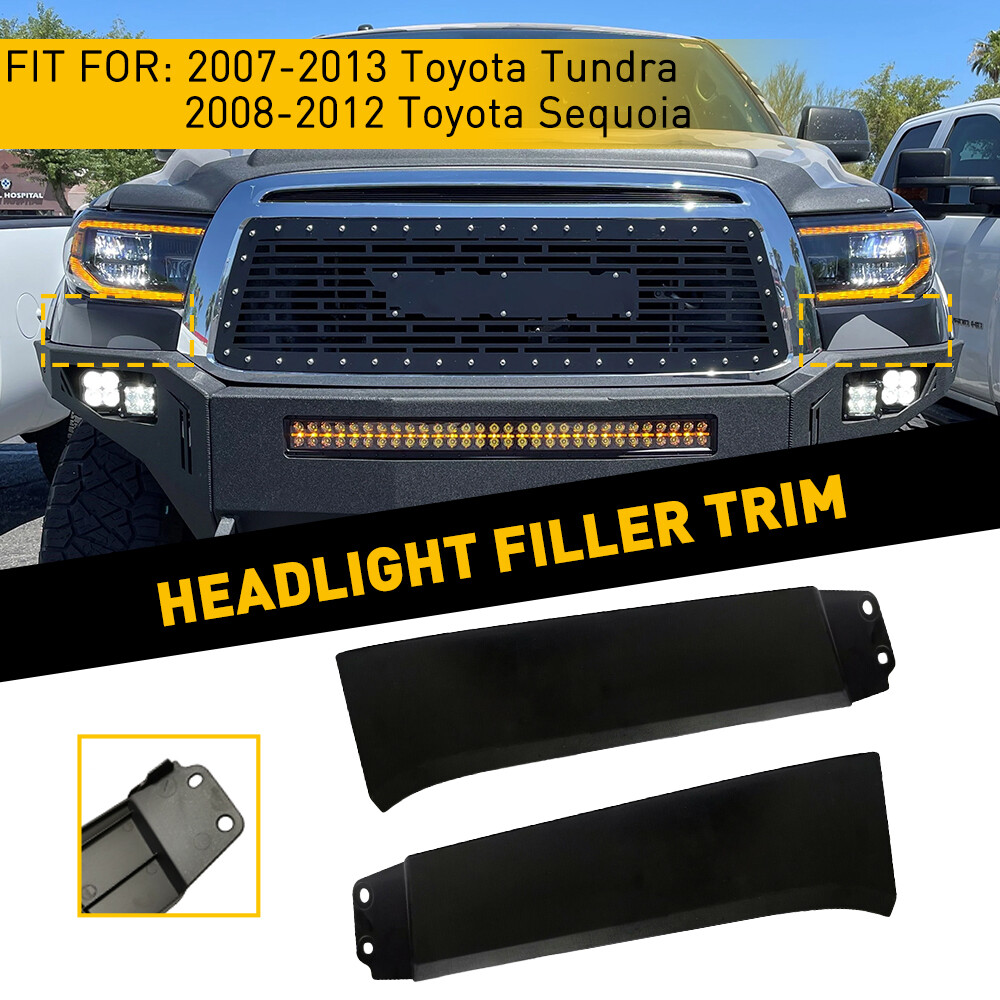 2x Front Bumper Grille Headlight Filler Trim Cover For 2007-2013 Toyota Tundra