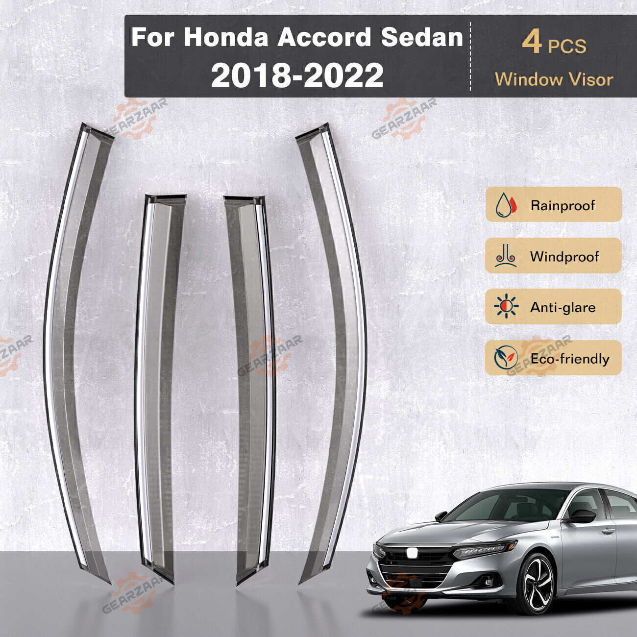 For 2018-2020 Honda Accord JDM Window Visor Chrome Trim Rain Guards Deflector