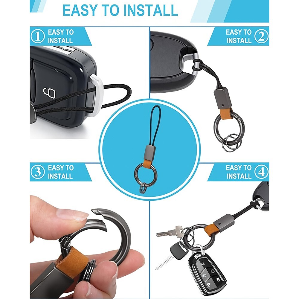 Black Microfiber Leather Car Keychain Wrist Lanyard Wristlet Zinc Key Holder New