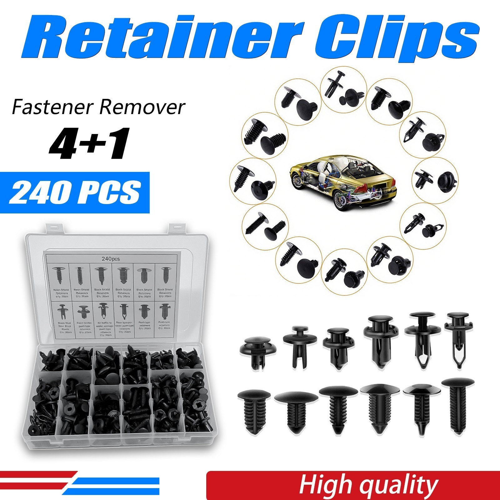240pcs Auto Car Bumper Retainer Clips Kit Fastener Remover Push Pin Rivet Screw