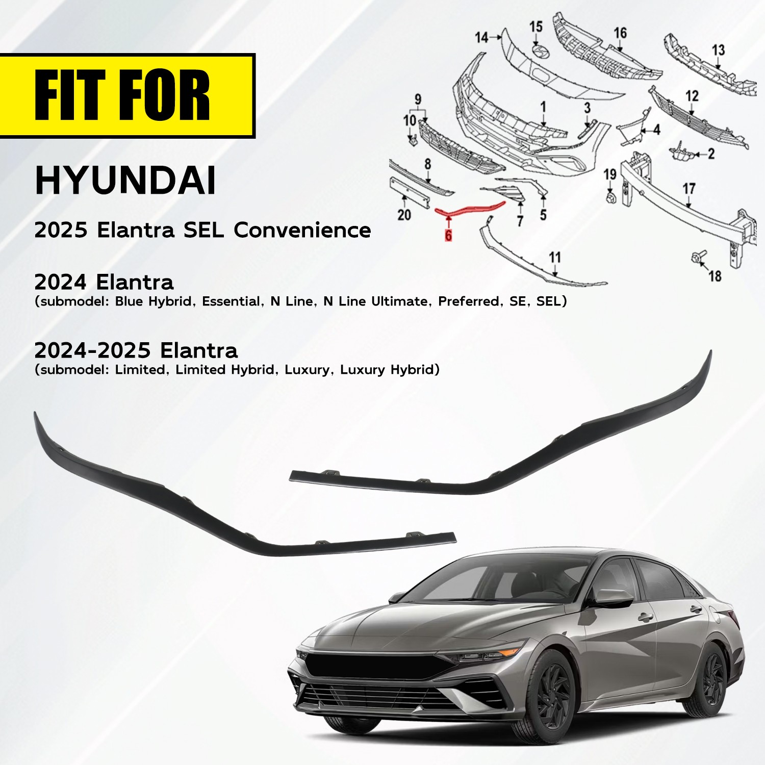New Front Left&Right Side Bumper Trim for 25 Hyundai Elantra 17897039 17899355
