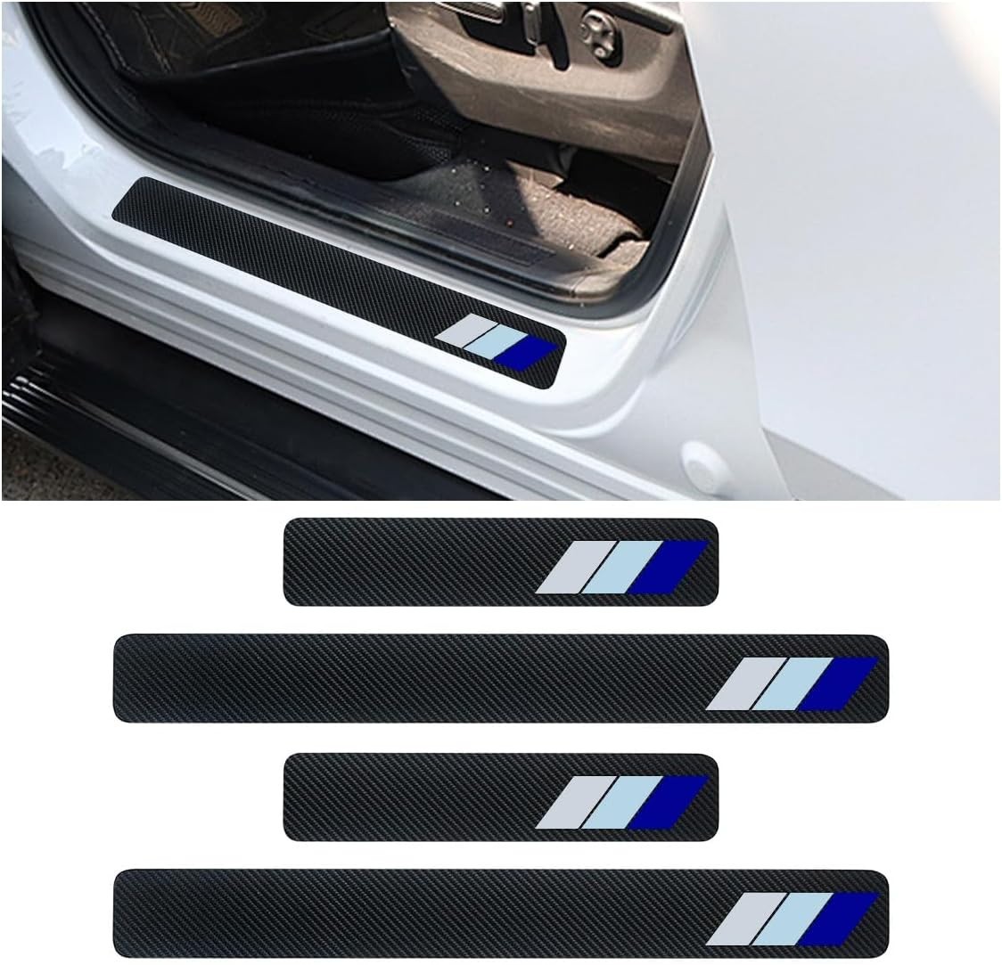 4PCS Tri-Color Carbon Fiber Door Sill Protectors – Universal Fit & Easy Install
