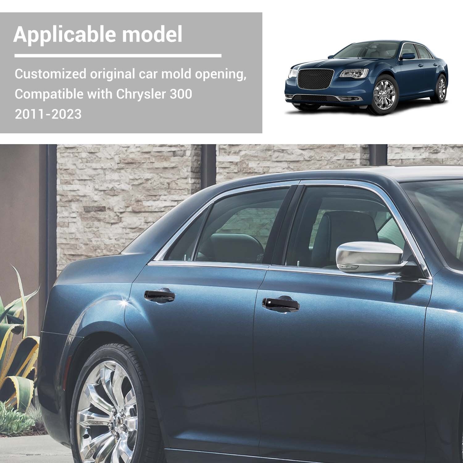 8PCS Gloss Black Overlay 4 Door Handle Cover For Chrysler 2011+ 300 Accessories