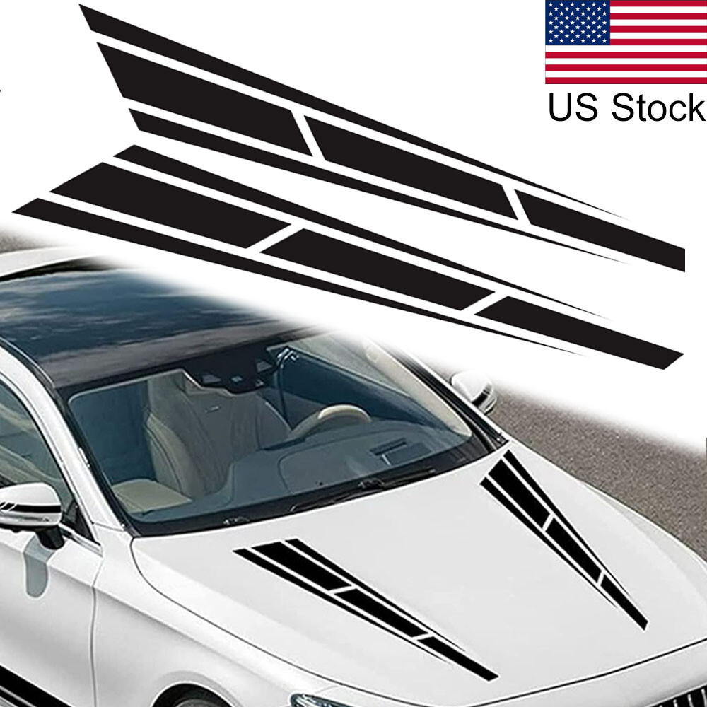 2pcs 31.5” Black Sport Racing Stripes Graphic Front Hood Vinyl Decal Sticker