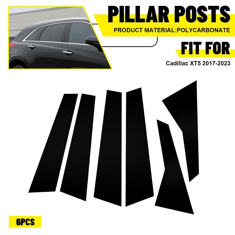 For 2017-2024 Cadillac XT5 Black Pillar Post Trim Door Cover 6pcs Polycarbonate`