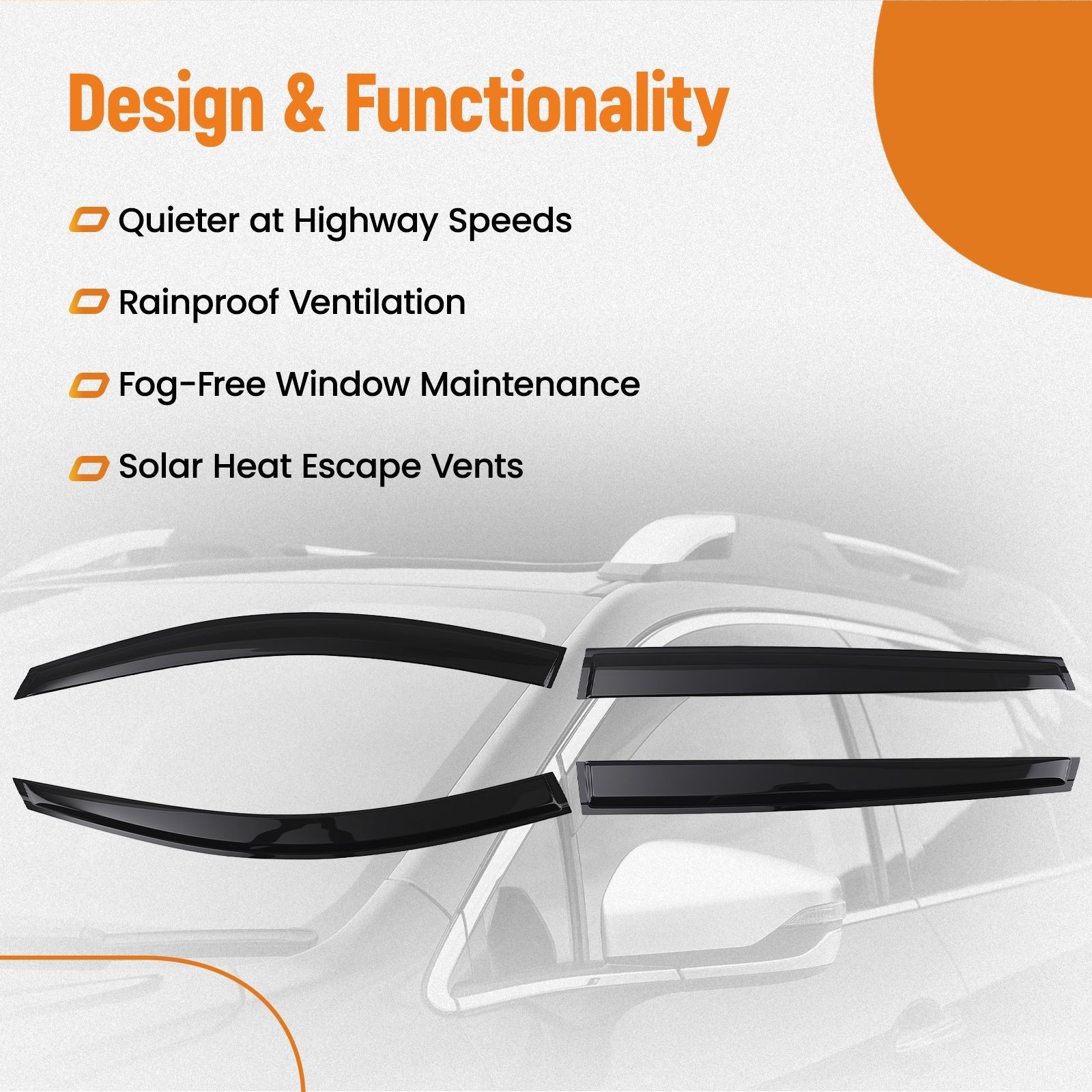 Front & Rear Window Rain Guards Deflectors for Kia Sorento 2016-2020 4pc Black