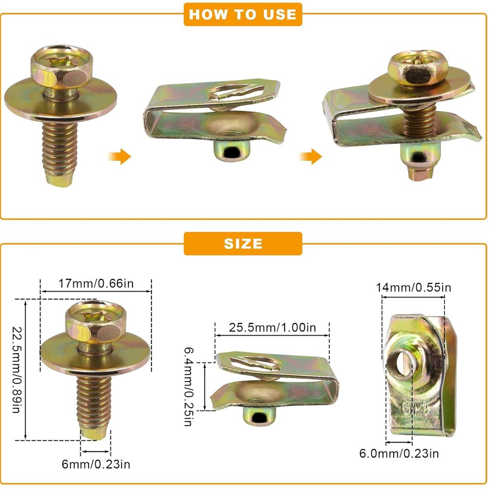 40pcs Self-tapping Screw Fasteners Body Bolts U-nut Clip M6 Engine Cover Shield