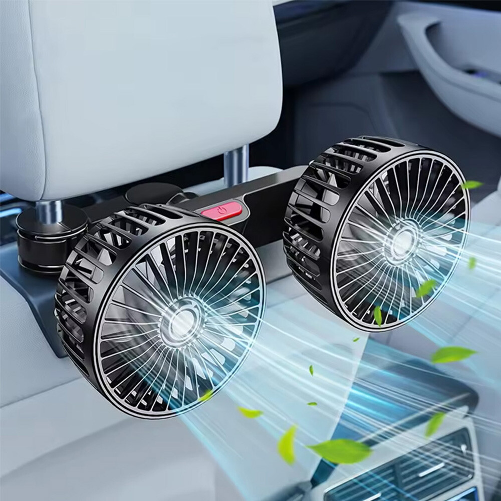Car Cooling Fan Auto Headrest Double Head 3-Speed Fans With USB Cable 180cm