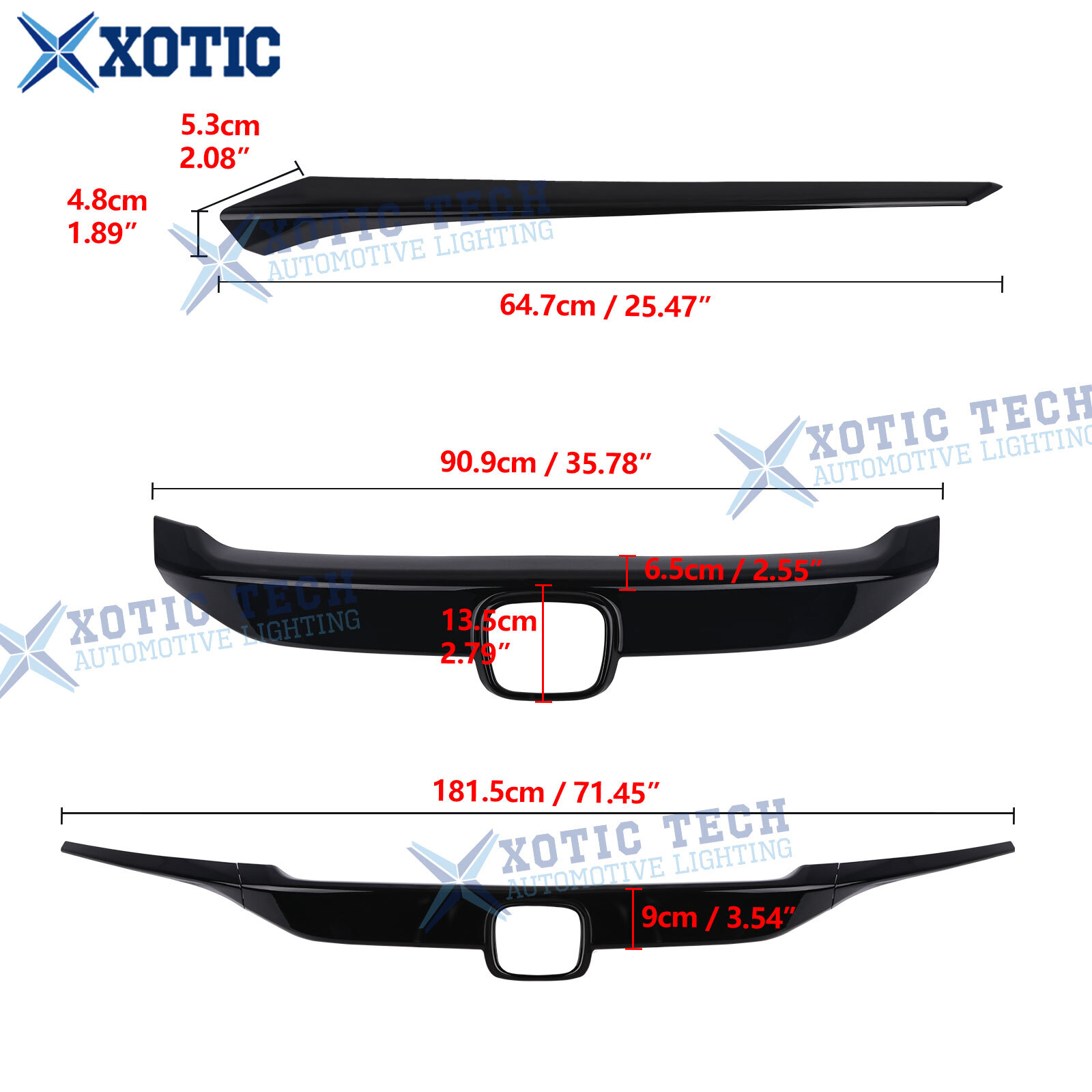 3pcs/Set Black Front Grille Upper Stripe Cover Trim For Honda Civic 2016-2021