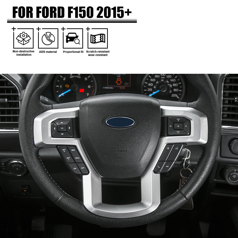 ✅ For Ford F150 F-150 2015-2020 Silver Steering Wheel Cover Trim Interior Molded