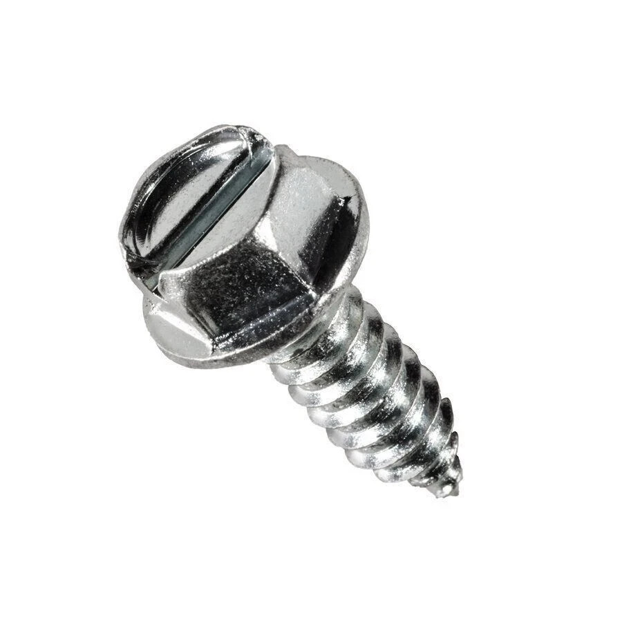 License Plate Screw #14 X 3/4″ Slotted Hex Washer Head 0.5″ Head Dia (Qty:25)