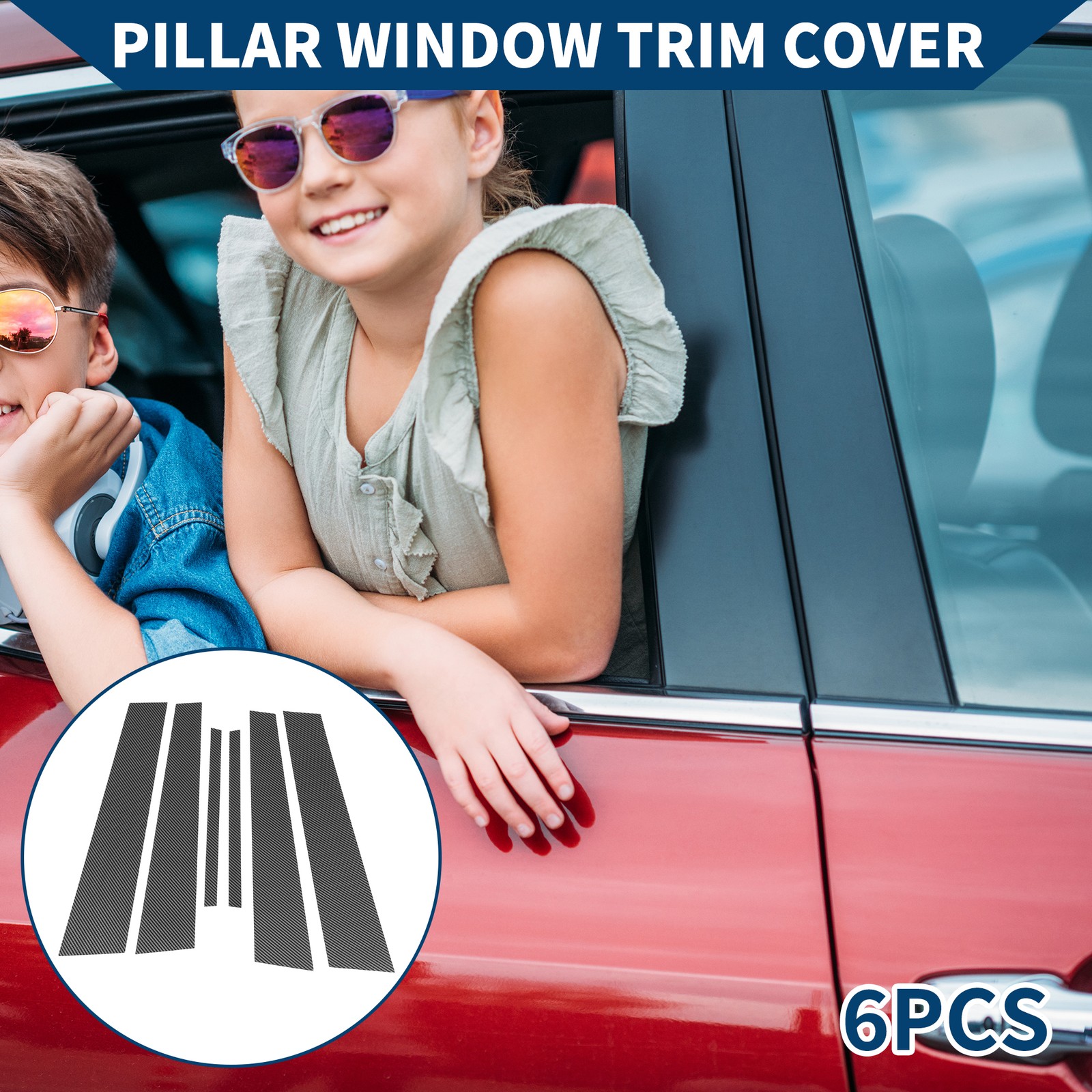 6 Pcs Door Pillar Window Trim for Acura TL 2004-2008 Carbon Fiber Pattern Black