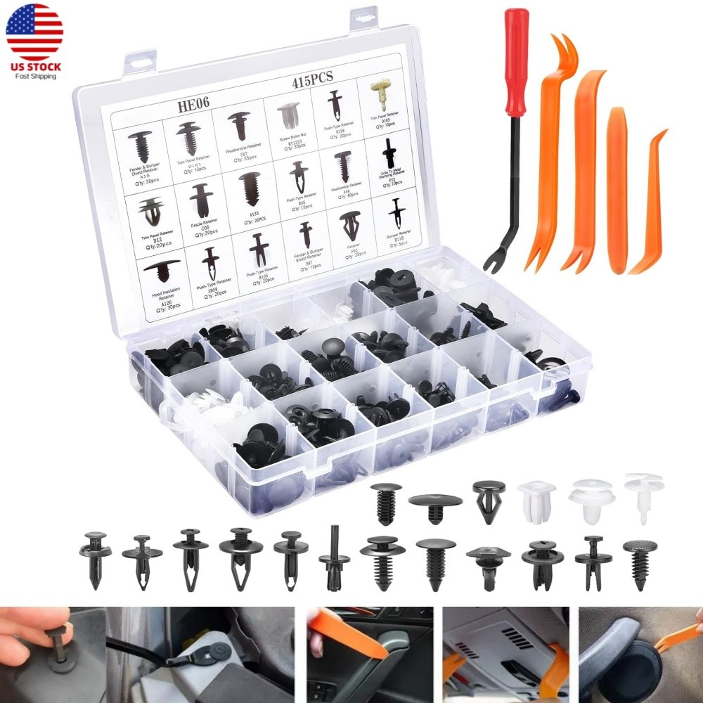 415Pcs Car Body Retainer Clips Set Auto Push Pin Rivets Door Trim Panel Clips