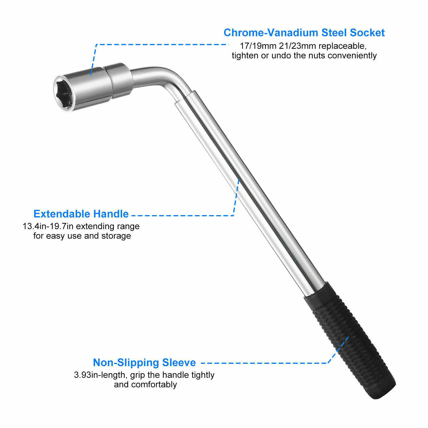Extendable Wheel Lug Nut Wrench 17/19/21/23MM Socket Car Tire Iron Garage Tools