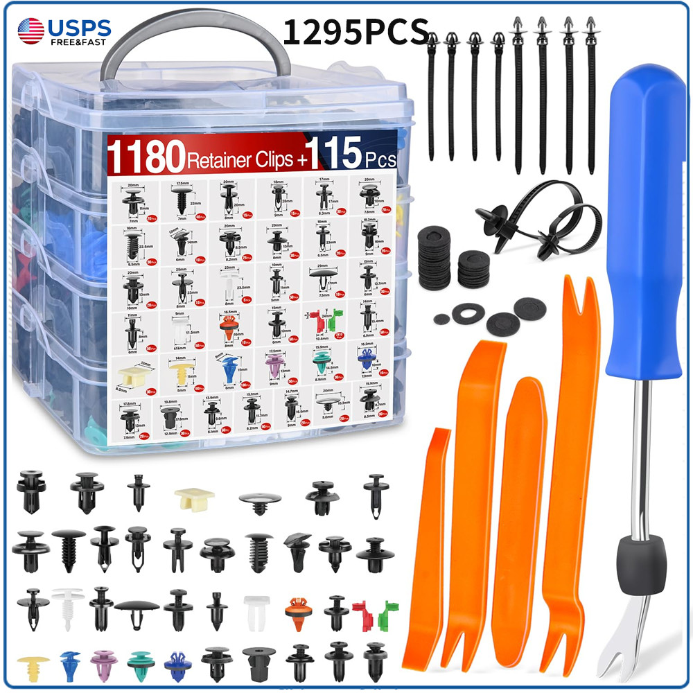 1295PCS Car Retainer Auto Fasteners Body Trim Clips Pin Rivet Bumper Kit Plastic