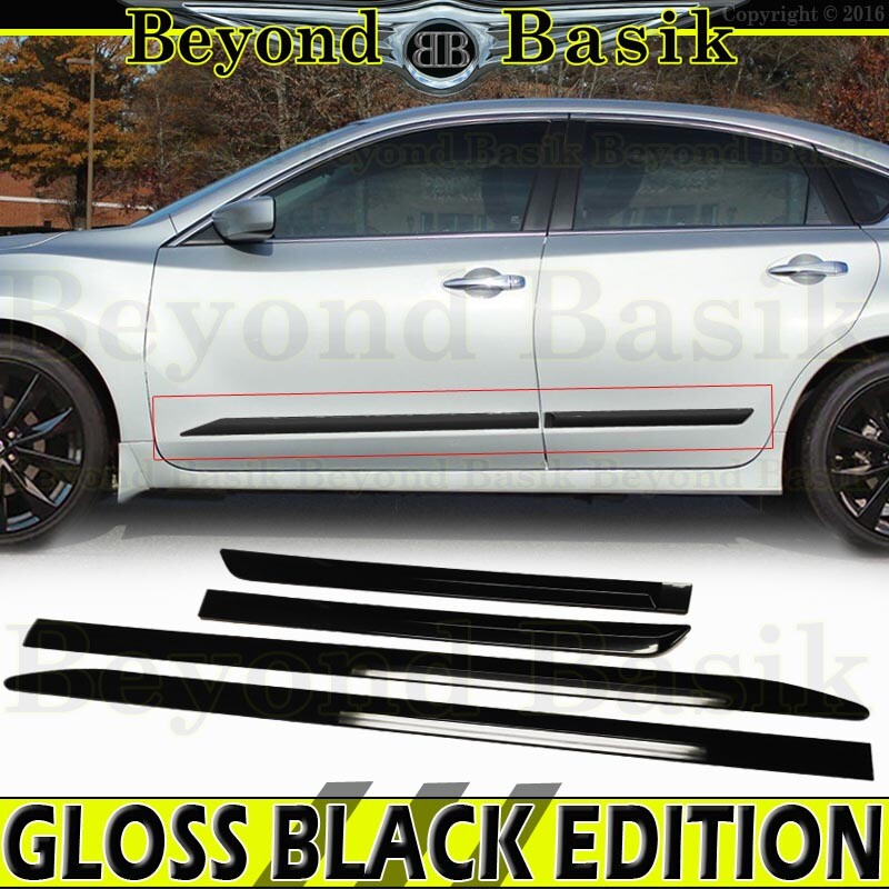 Fits 2013-2018 Nissan Altima GLOSS BLACK Side Door Body Side Moldings OE Style