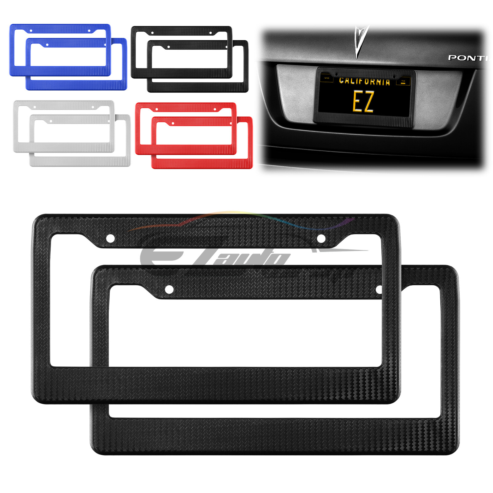 1Pc Plastic Red Carbon Fiber Style License Plate Frames Front & Rear Bracket