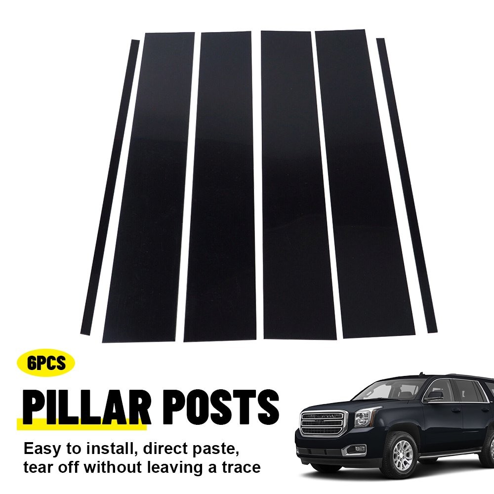 6X Gloss Black Pillar Posts Window Trim Cover For 15-20 Chevy Tahoe GMC Yukon ER