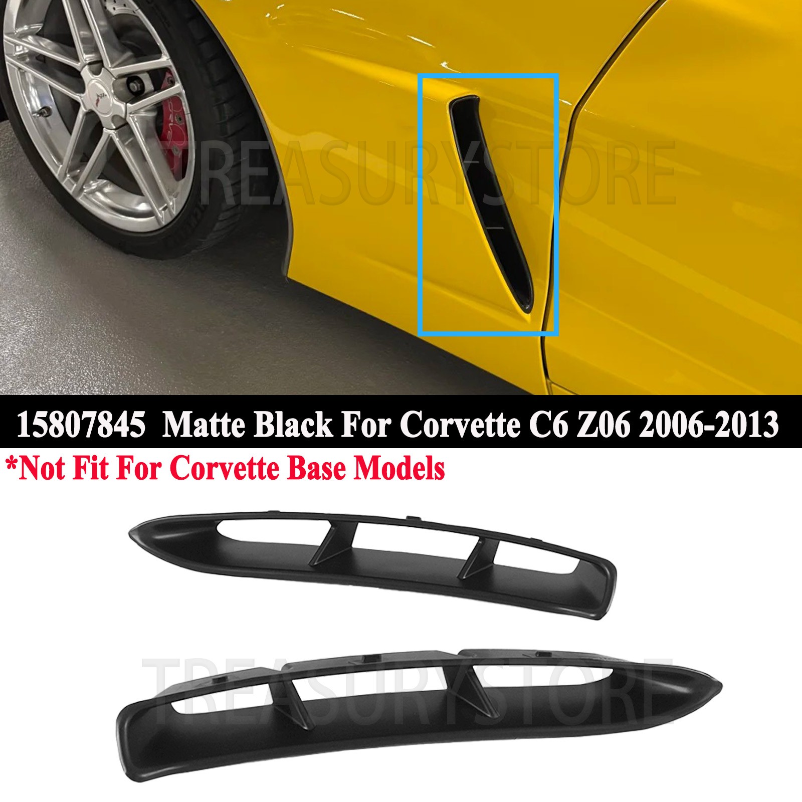 For Corvette C6 Z06 2006-2013 LH & RH Side Fender Outer Vent Grille Matte Black