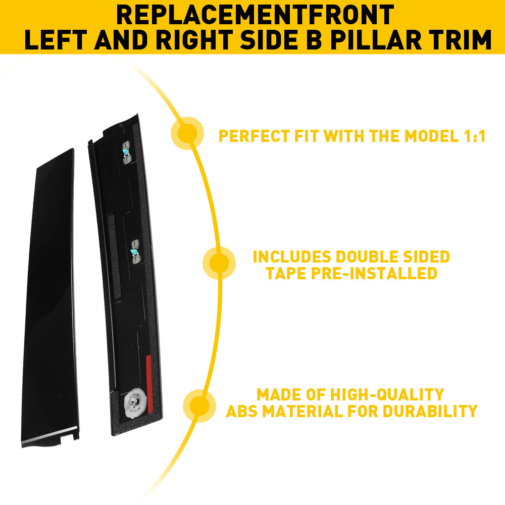 Pair B Pillar Door Trim Molding Gloss Black For 2015-2020 GMC Yukon & Yukon XL.