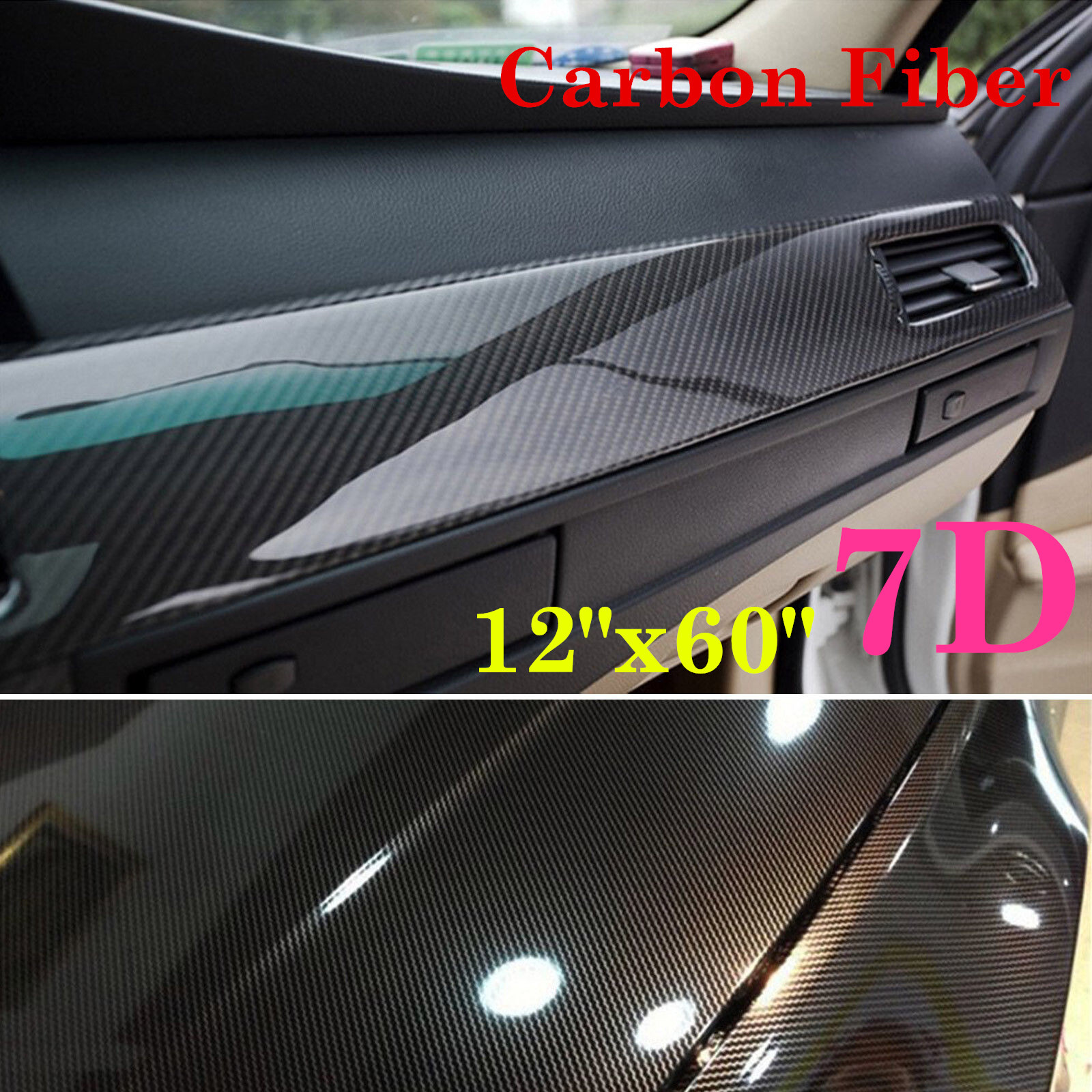 5D Gloss Forged Carbon Fiber Black GOLD Vinyl Car Wrap Film Sticker Decal Sheet