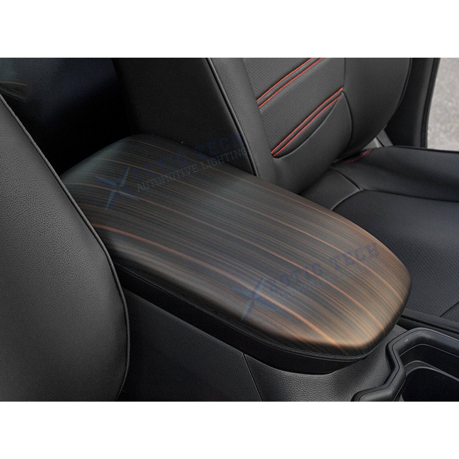 Black Wood Grain Center Armrest Box Cover Trim Overlay For Toyota RAV4 2019-2023