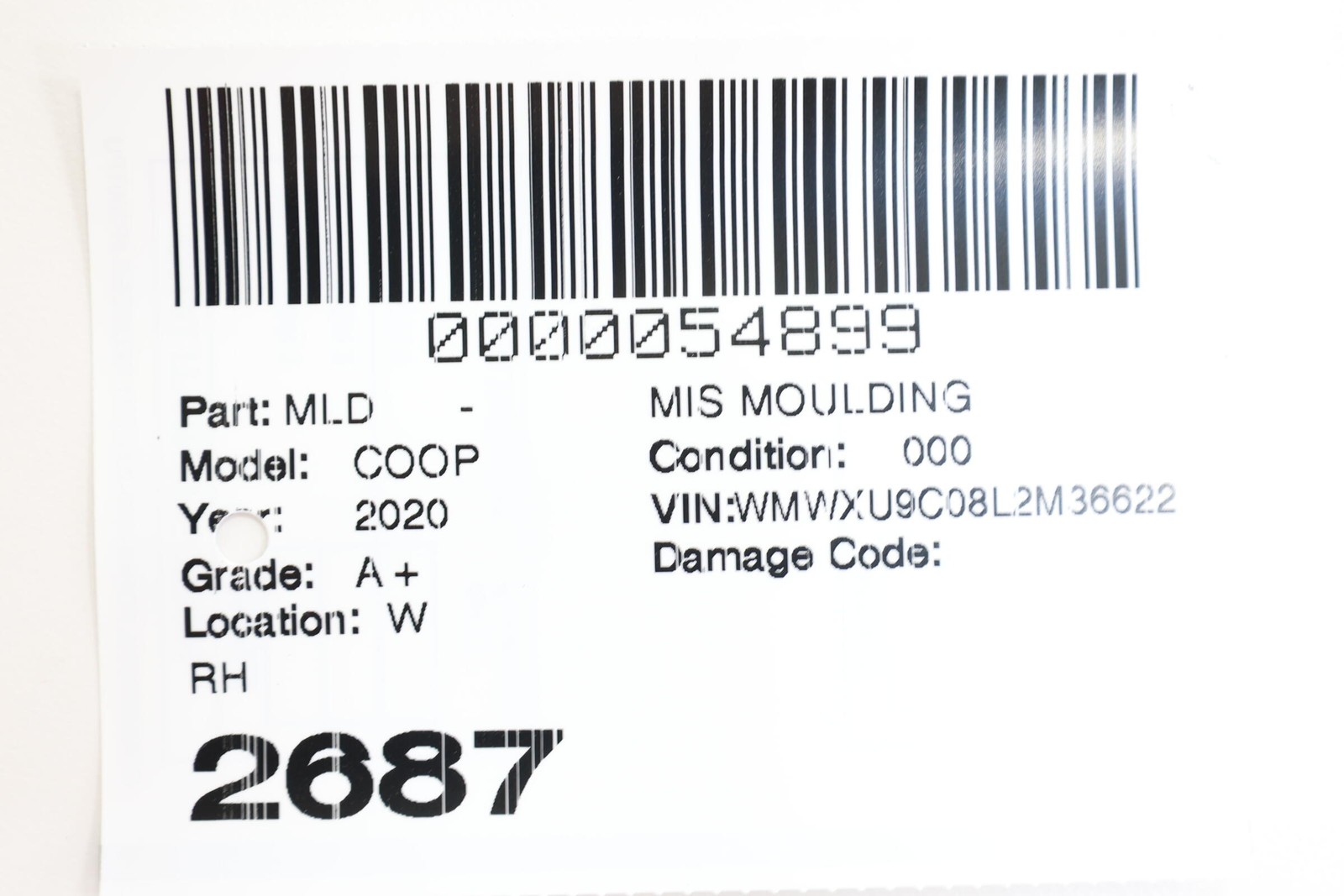 2015-2024 MINI COOPER F55 HATCHBACK RIGHT B PILLAR APPLIQUE MOLDING OEM 7322518