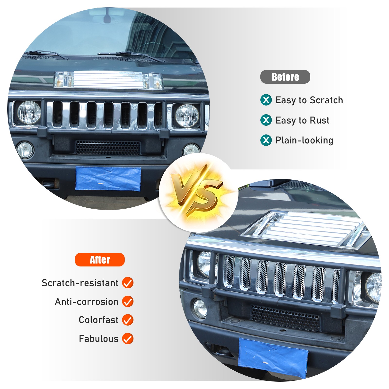 Front Grille Inserts Cover Trim Accessories ABS Chrome For Hummer H2 2003-2007