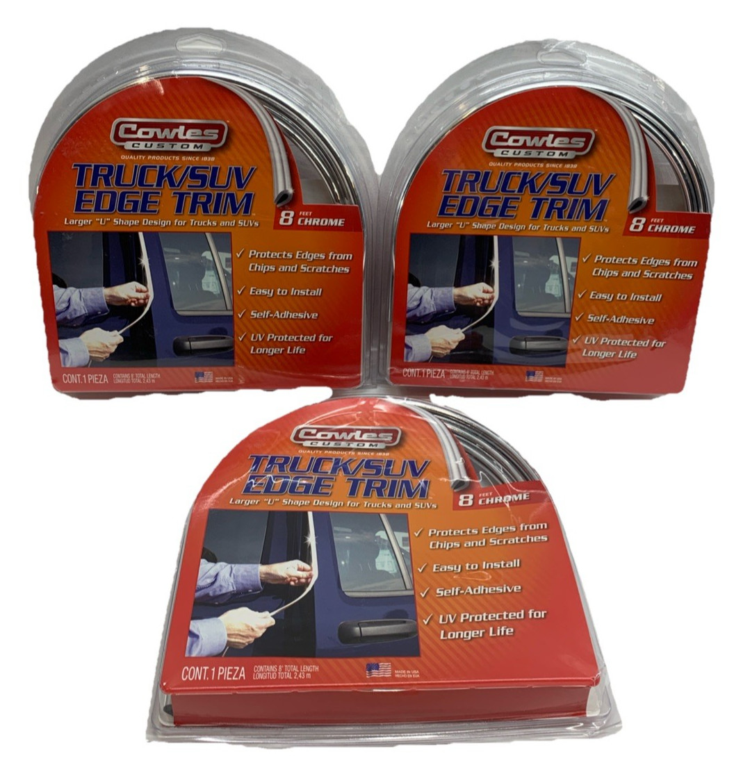 Cowles S37204 Custom Chrome Truck Edge Guard Trim 8′ Self Adhesive – 3 Pack